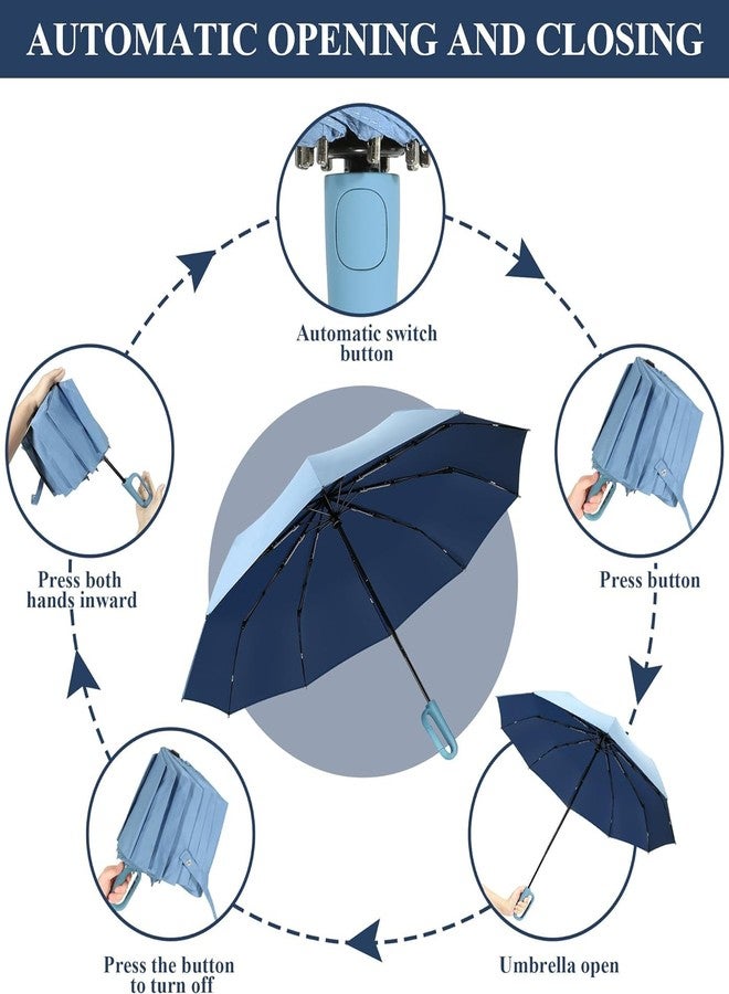 STAR WORK Compact 14-Inch Reverse Folding Automatic Umbrella - Windproof, UV & Rain Protection with Ring Buckle | Travel Portable. (BLUE) - Image 3